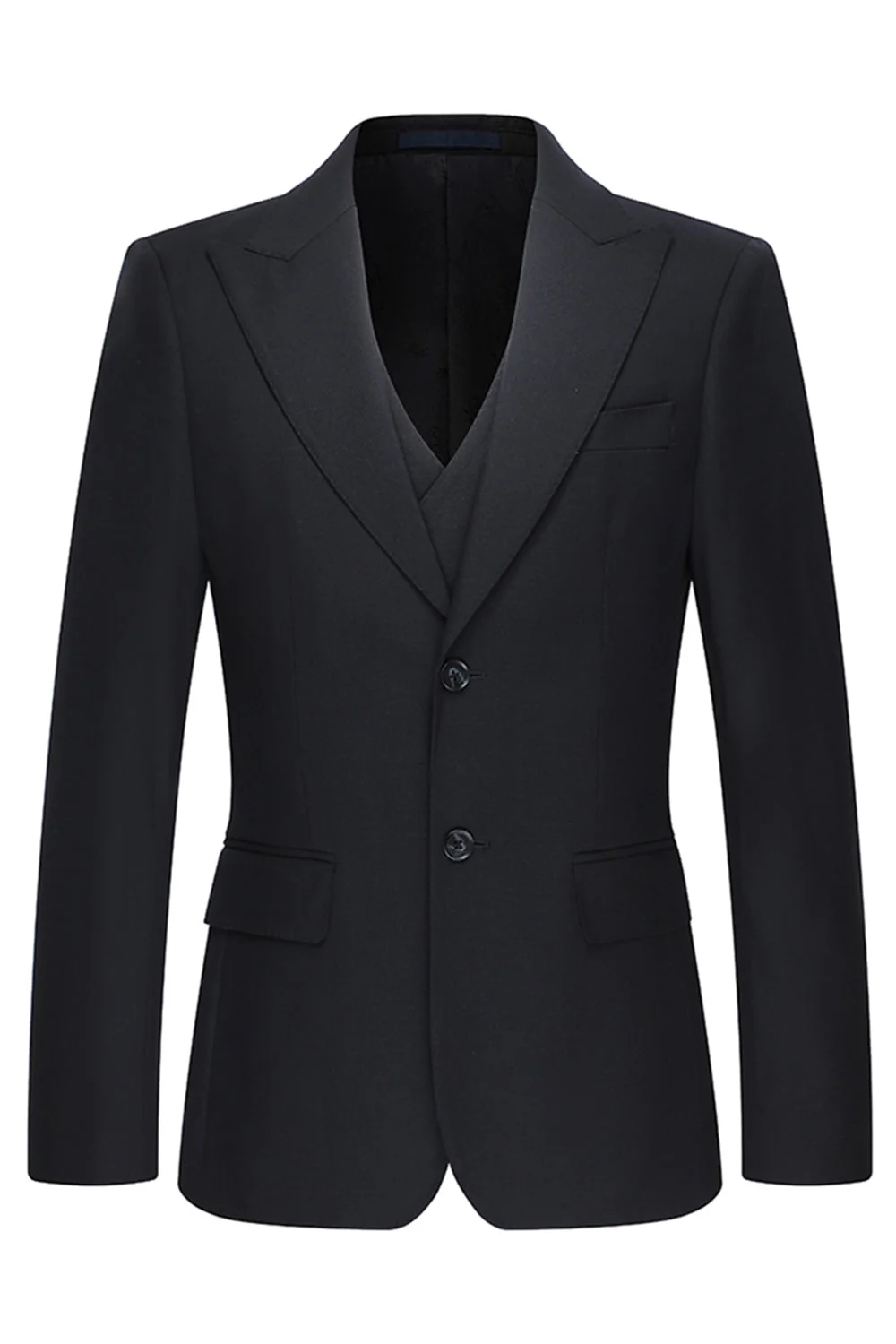 Black Peak Lapel Single Breasted 3 Piece Men's Suits - Image 2