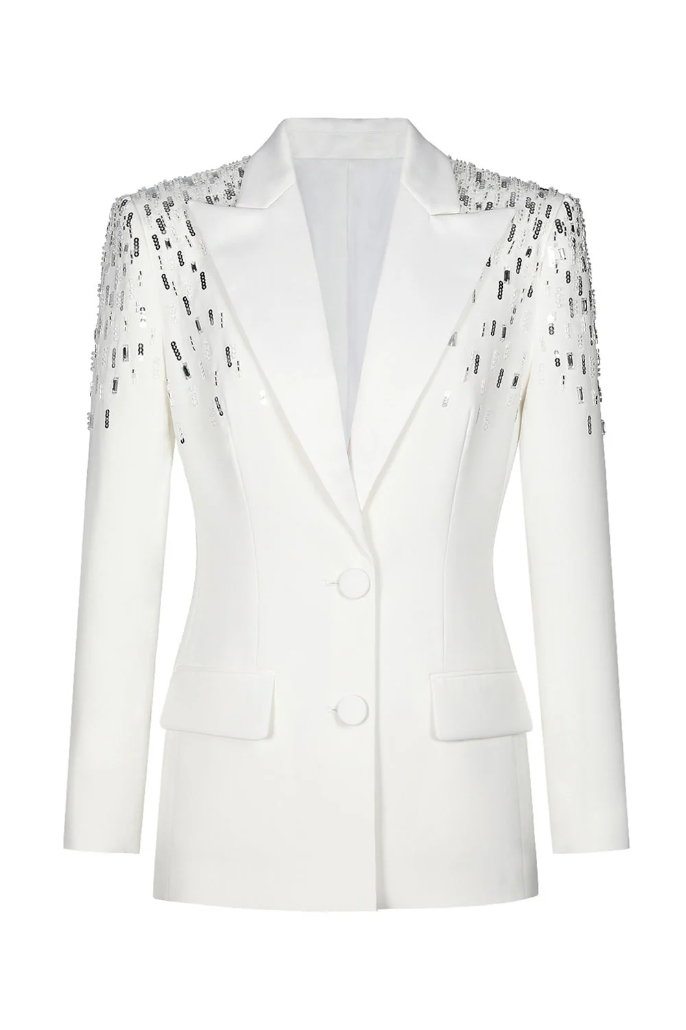 Black Peak Lapel Single Breasted Women Prom Blazer with Sequins - Image 12