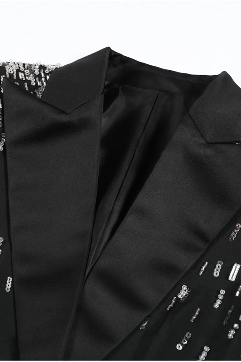 Black Peak Lapel Single Breasted Women Prom Blazer with Sequins - Image 2