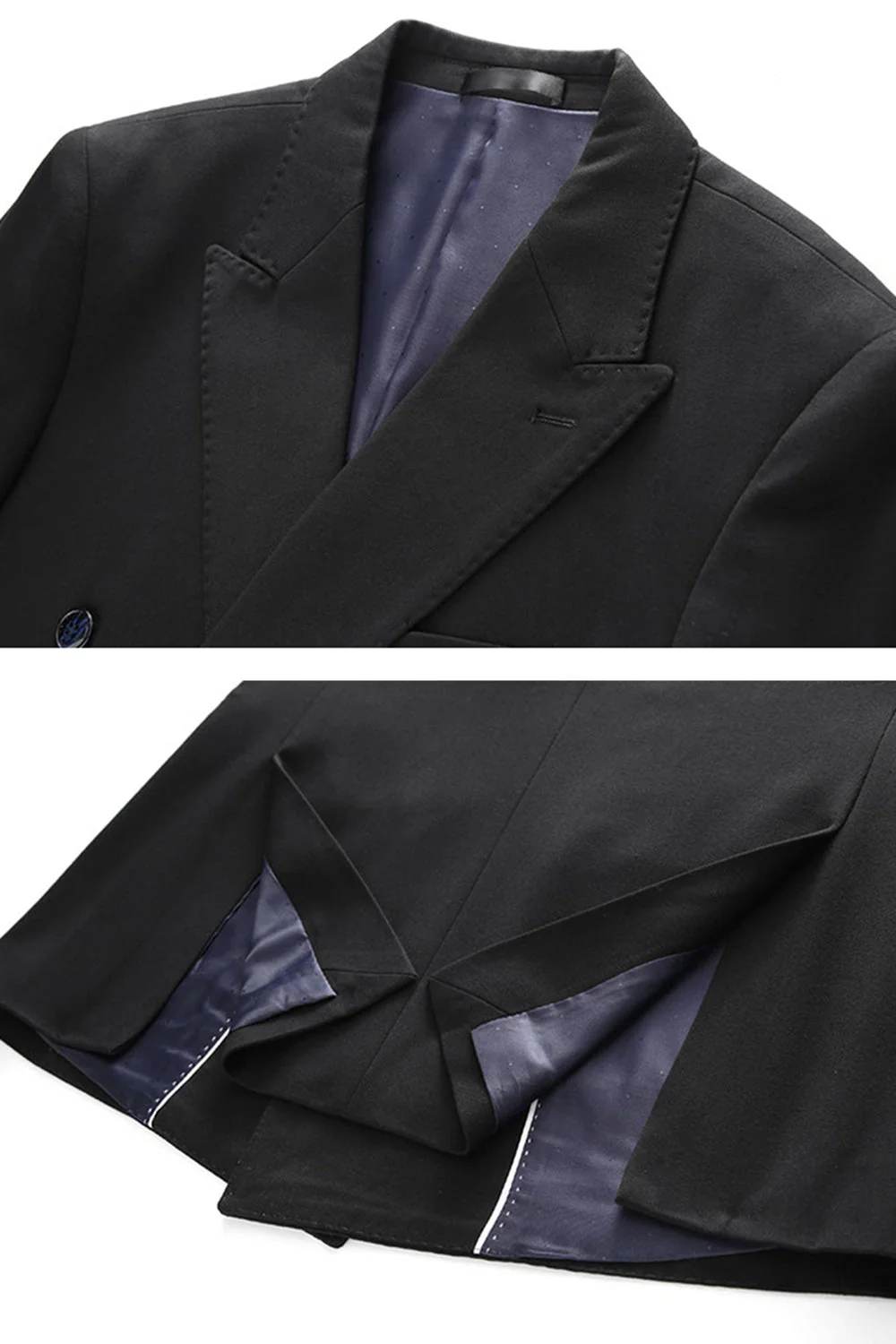 Black Peaked Lapel 3 Pieces Satin Men's Prom Suits - Image 10