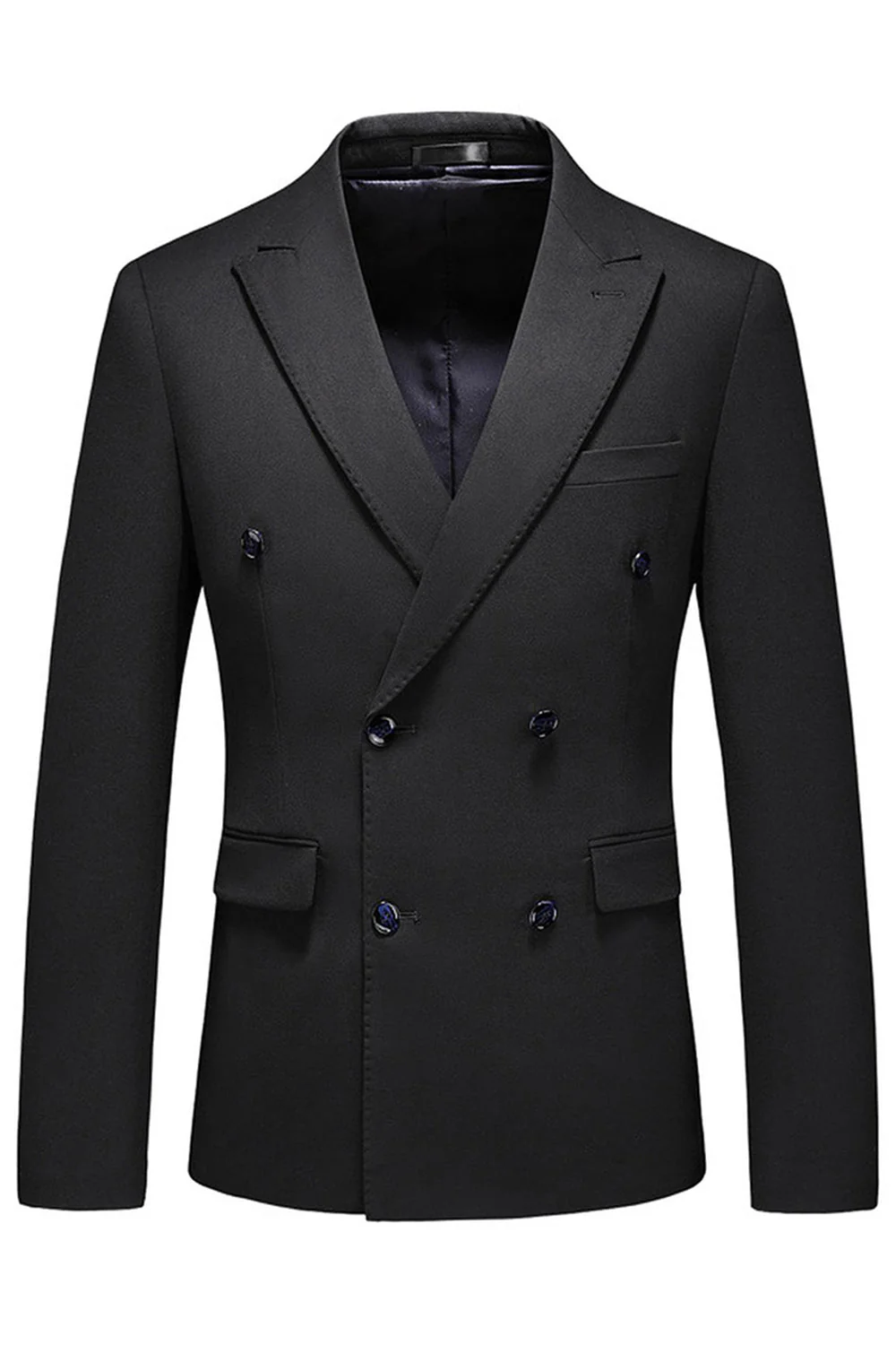Black Peaked Lapel 3 Pieces Satin Men's Prom Suits - Image 2