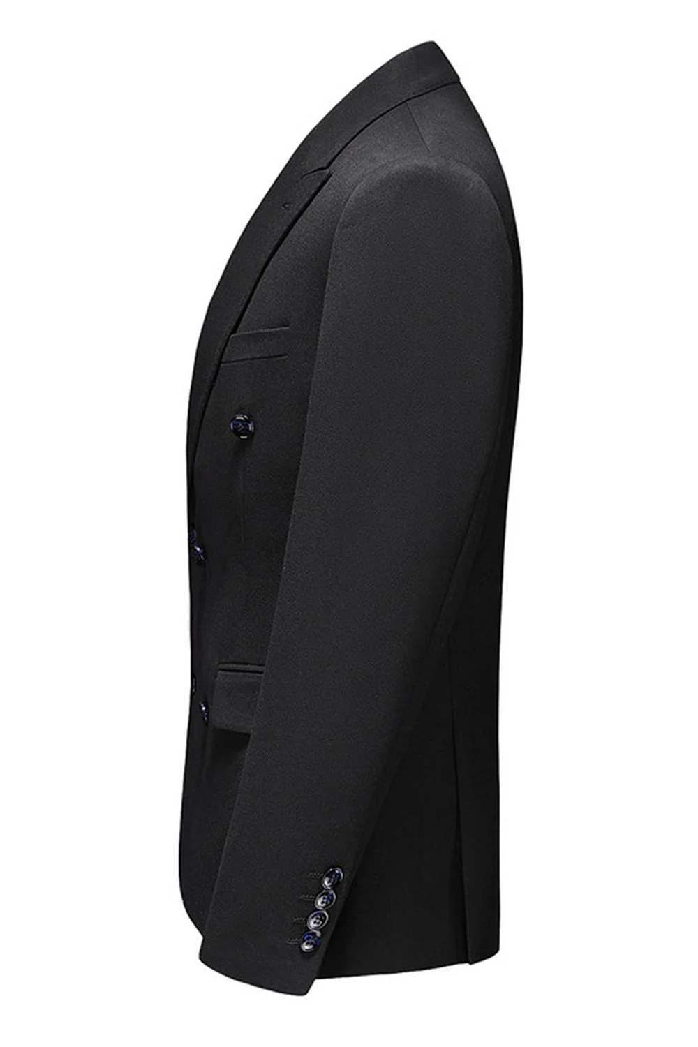 Black Peaked Lapel 3 Pieces Satin Men's Prom Suits - Image 4