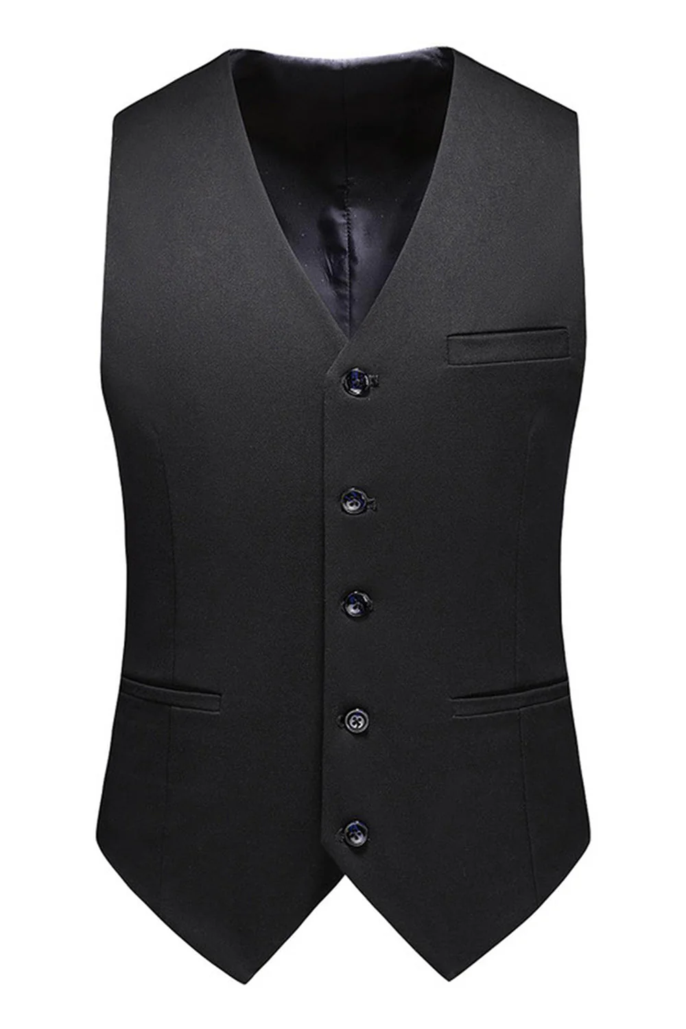 Black Peaked Lapel 3 Pieces Satin Men's Prom Suits - Image 5