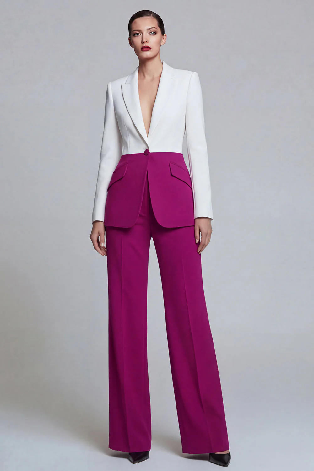Black Pink 2 Piece Peak Lapel Women Business Suits - Image 5
