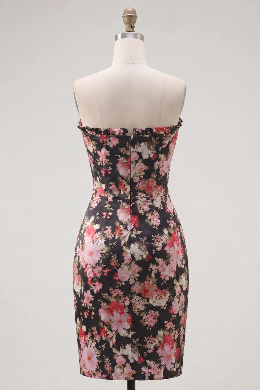 Strapless Bodycon Black Pink Flower Short Corset Cocktail Dress - Image 2