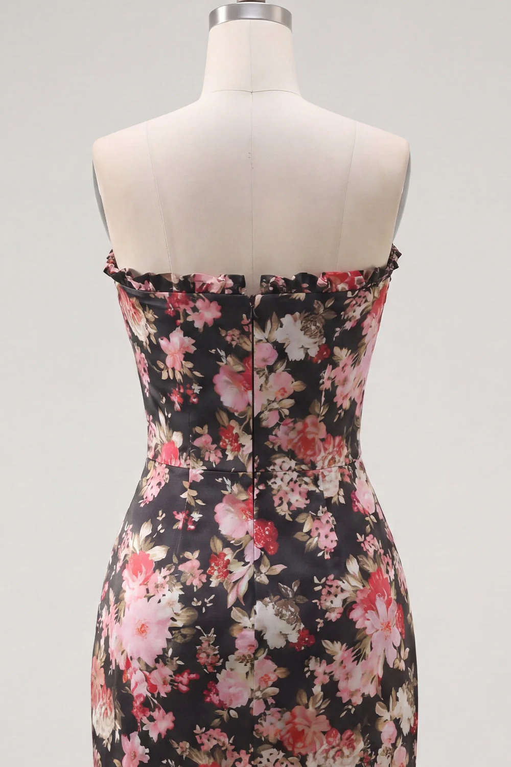 Strapless Bodycon Black Pink Flower Short Corset Cocktail Dress - Image 6