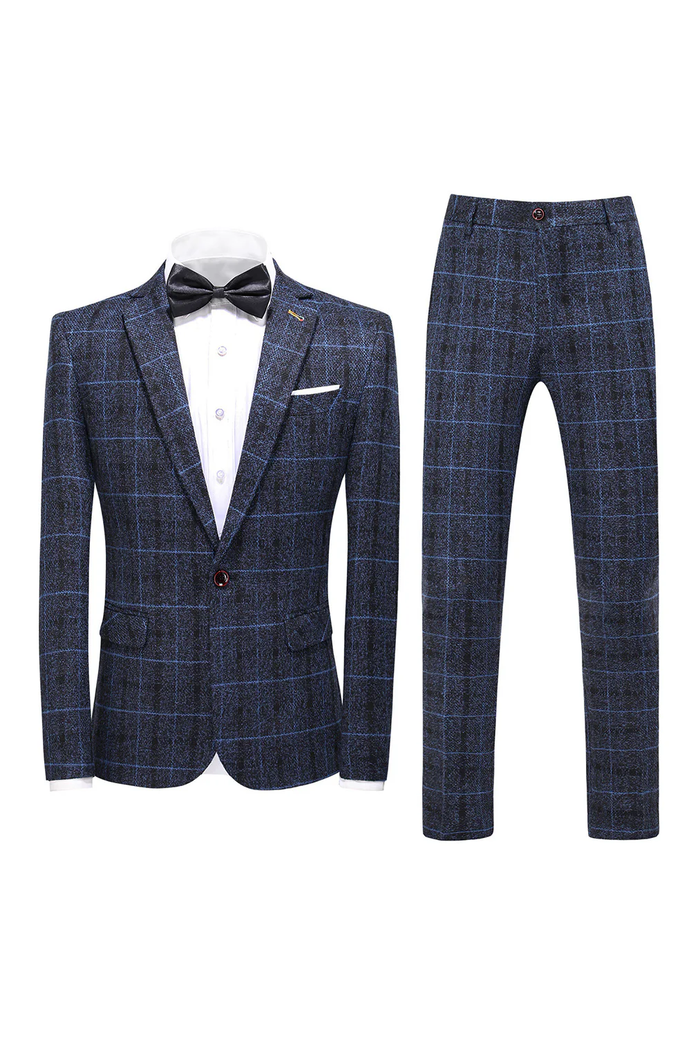 Black Plaid Notched Lapel One Button 3-Piece Men's Formal Suits - Image 10