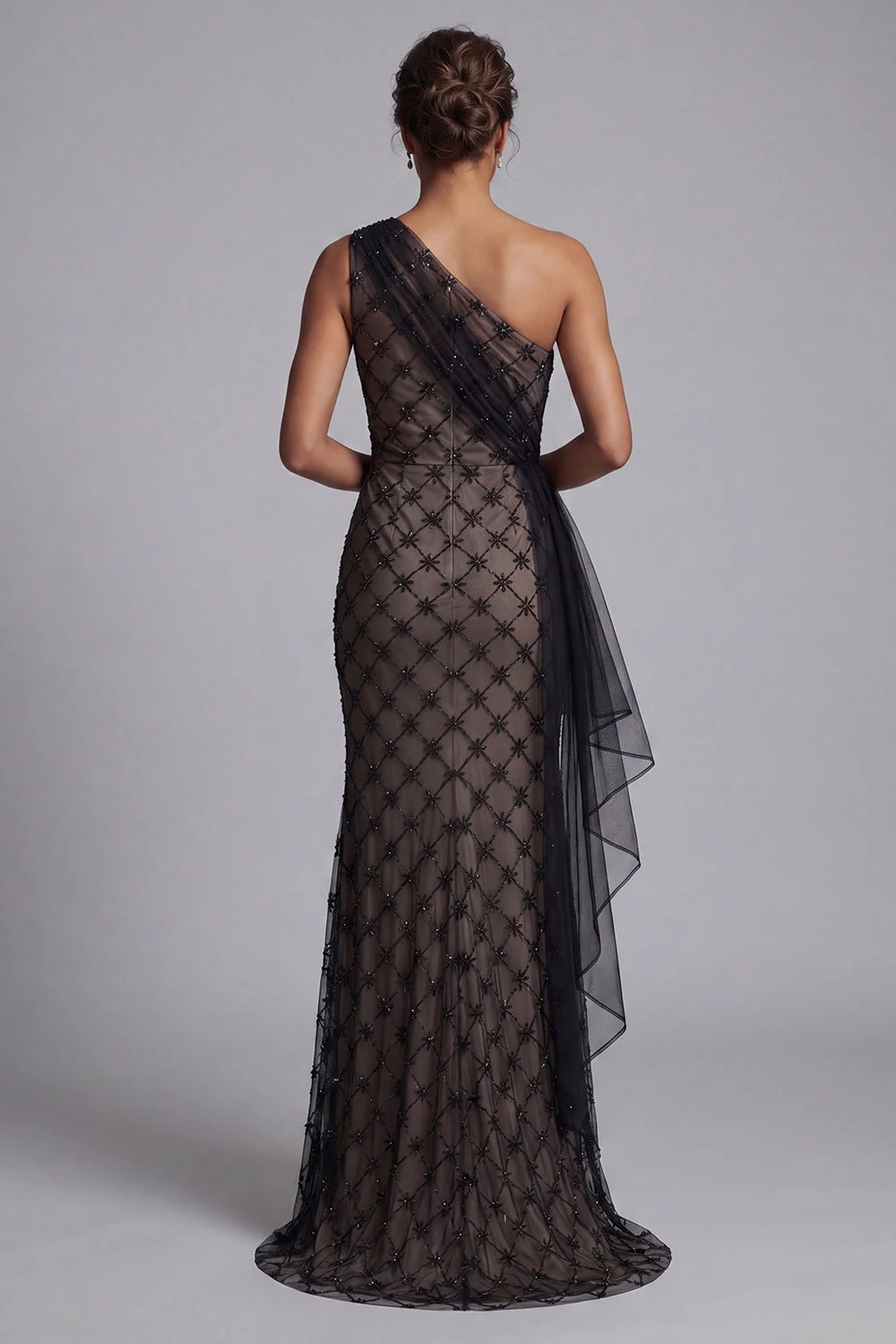 Black One Shoulder Mermaid Long Mother Of the Bride Dress with Sash - Image 2