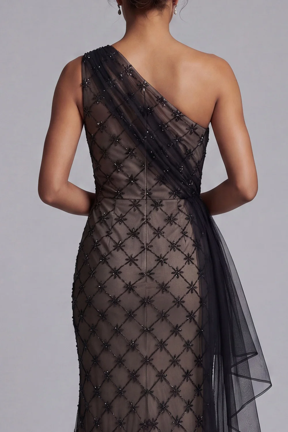 Black One Shoulder Mermaid Long Mother Of the Bride Dress with Sash - Image 5
