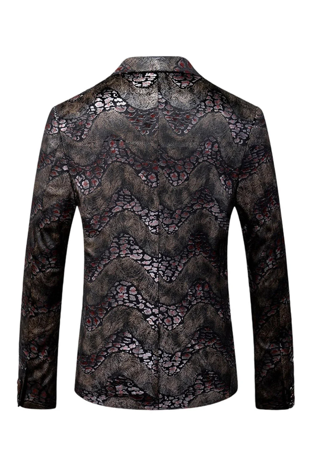 Black Printed Notched Lapel Men's Prom Blazer - Image 2