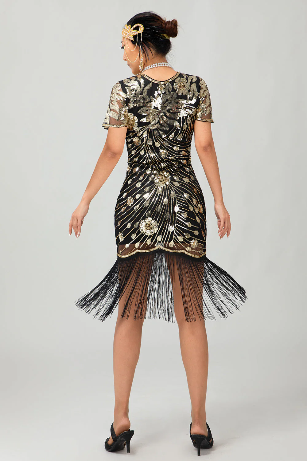 Black Red Fringed 1920s Sequin Flapper Dress - Image 18