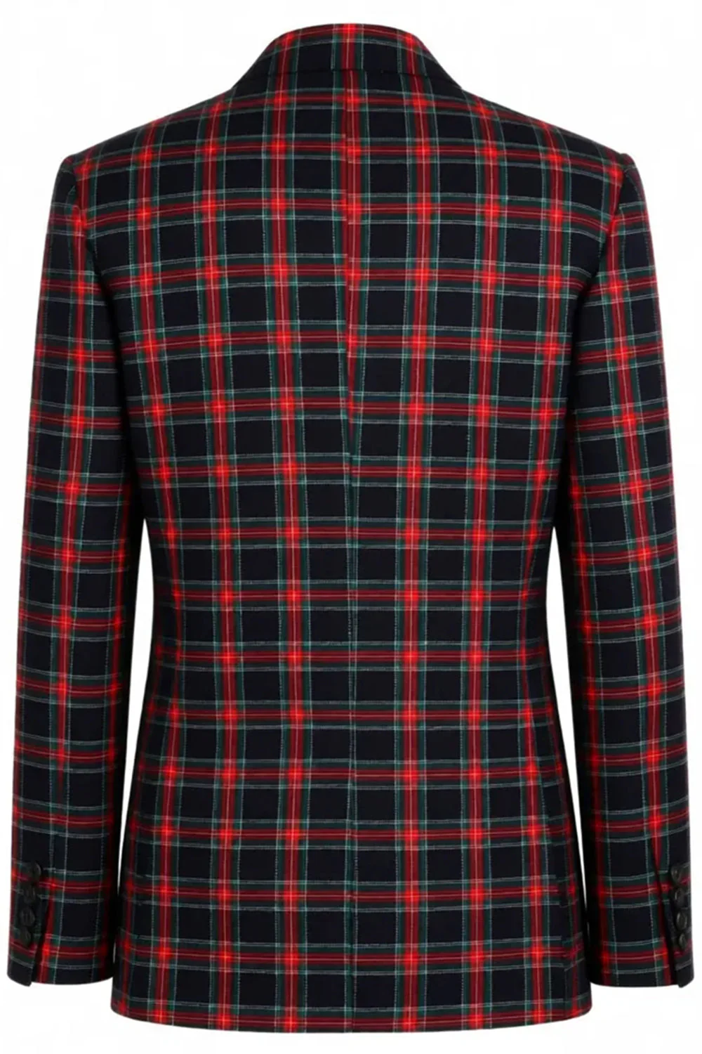 Black Red Grid Peak Lapel Double Breasted 2 Piece Men's Prom Suits - Image 12