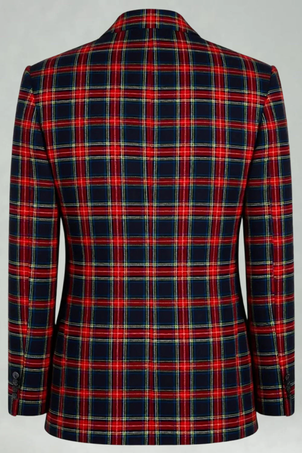 Black Red Grid Peak Lapel Double Breasted 2 Piece Men's Prom Suits - Image 5
