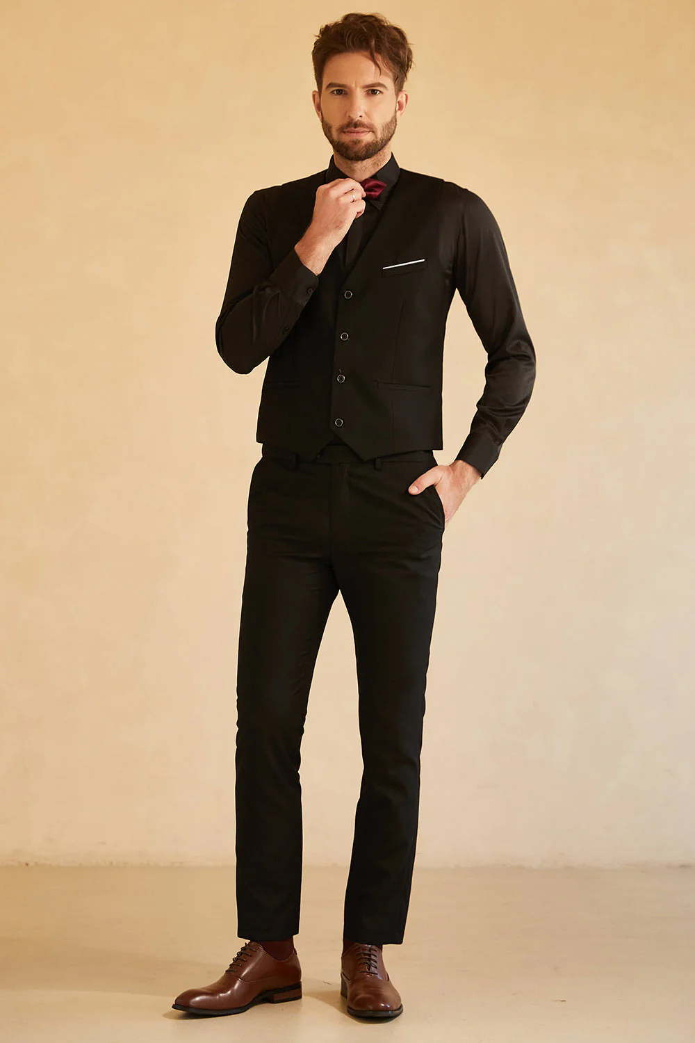 Black Red Shawl Lapel Men's Prom Suit - Image 3