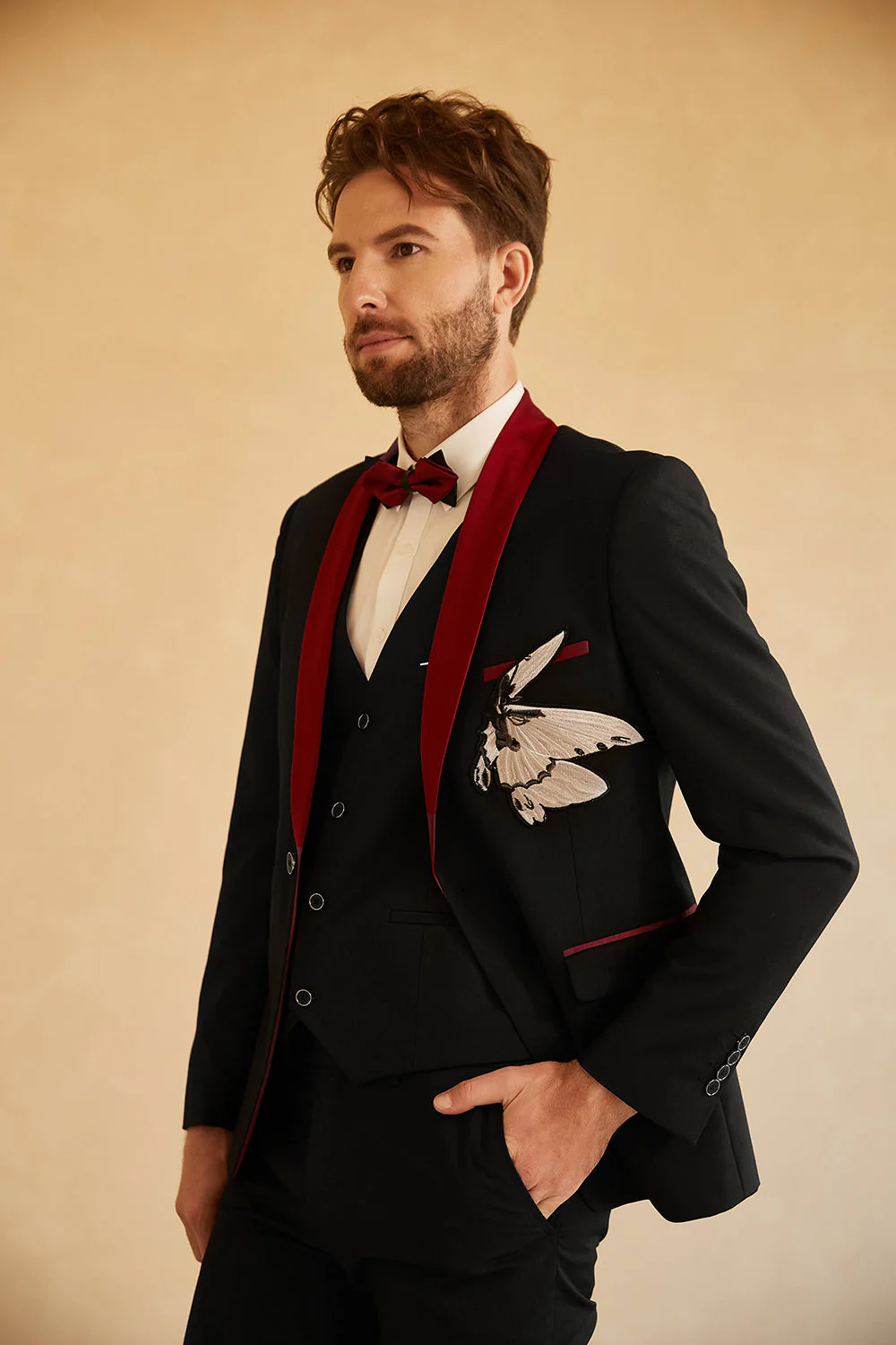 Black Red Shawl Lapel Men's Prom Suit - Image 4