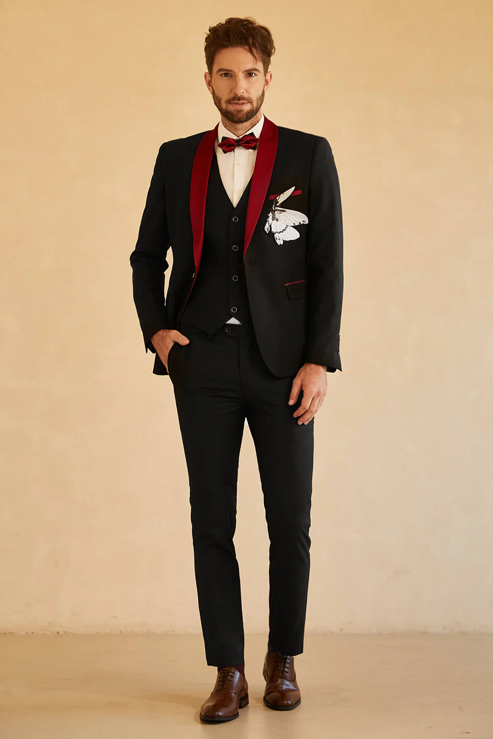 Black Red Shawl Lapel Men's Prom Suit - Image 5