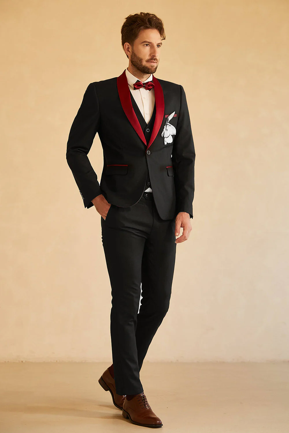 Black Red Shawl Lapel Men's Prom Suit - Image 6