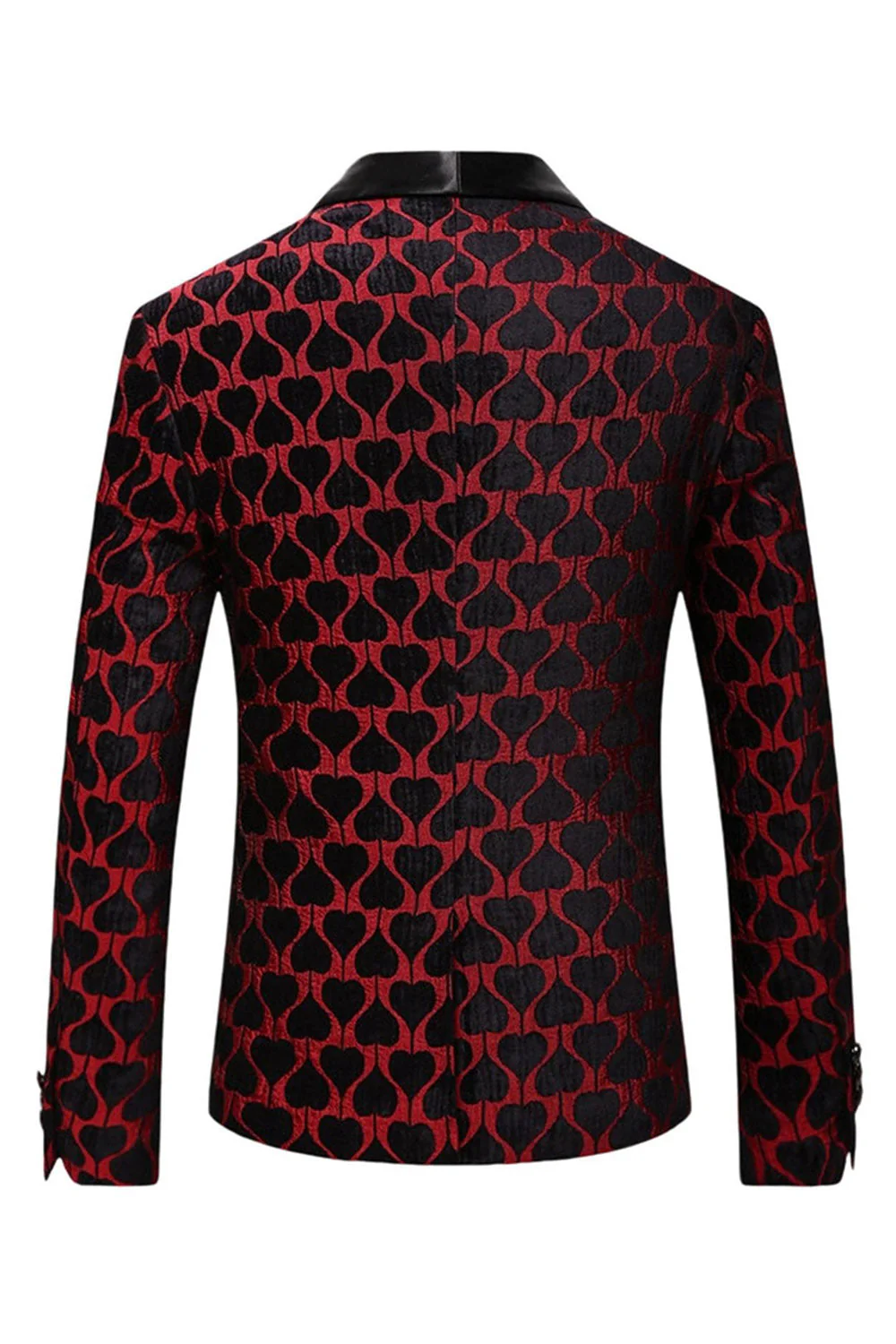 Black Red Shawl Lapel Printed Prom Blazer - Image 2