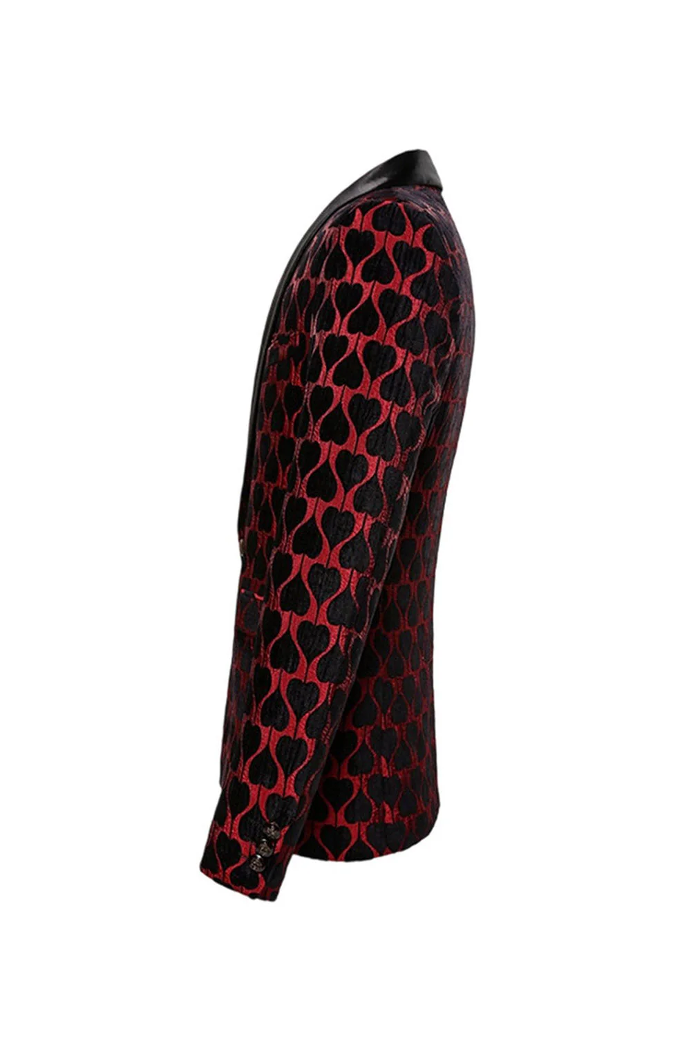 Black Red Shawl Lapel Printed Prom Blazer - Image 3