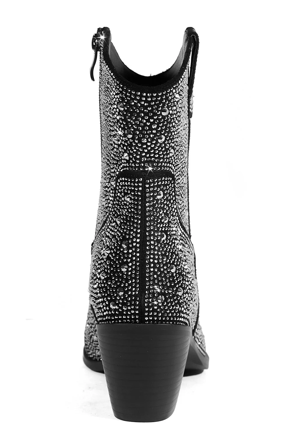 Black Rhinestone Contrast Color Western Ankle Boots - Image 3