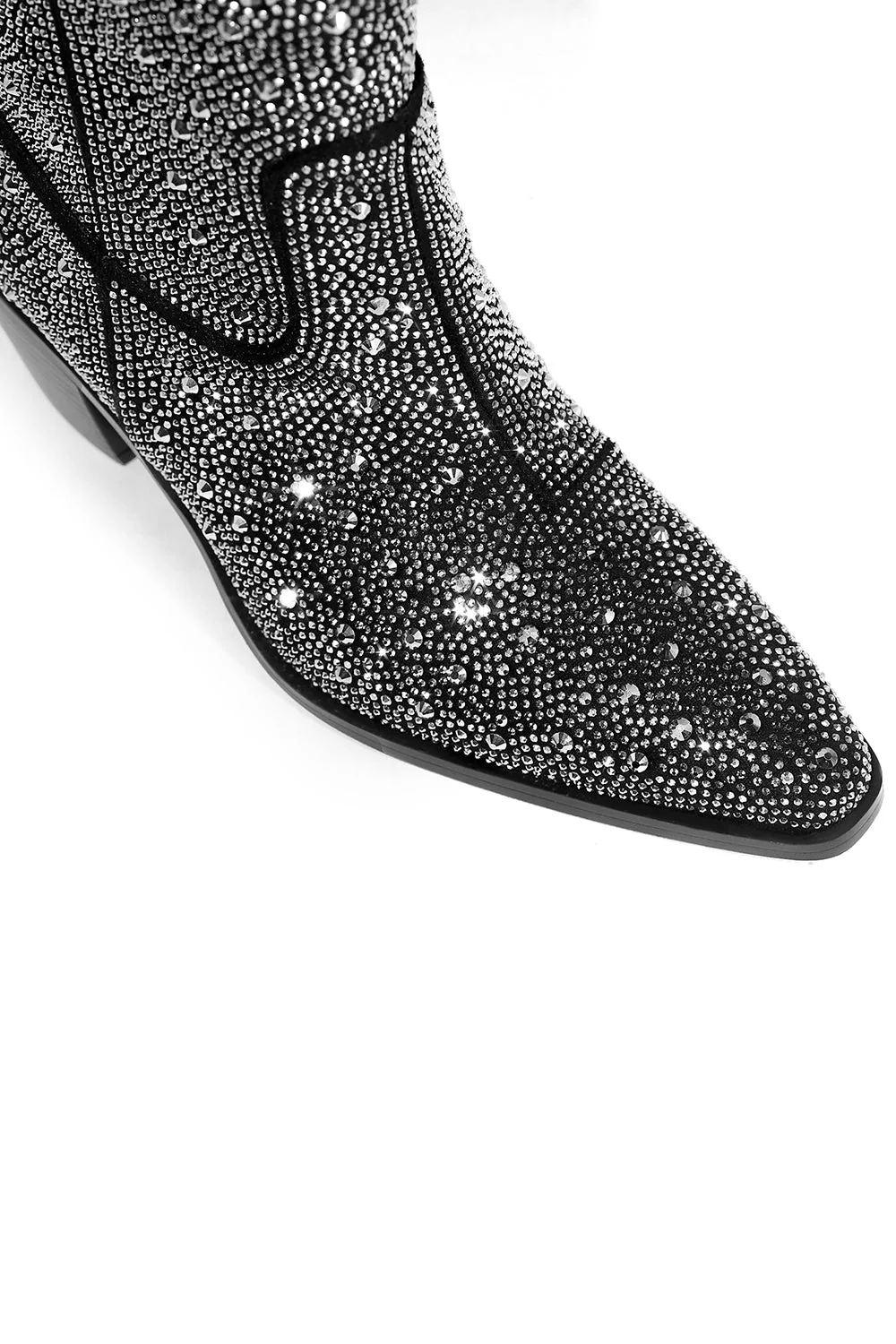 Black Rhinestone Contrast Color Western Ankle Boots - Image 4