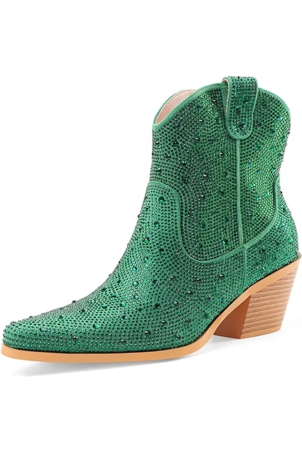 Black Rhinestone Contrast Color Western Ankle Boots - Image 8