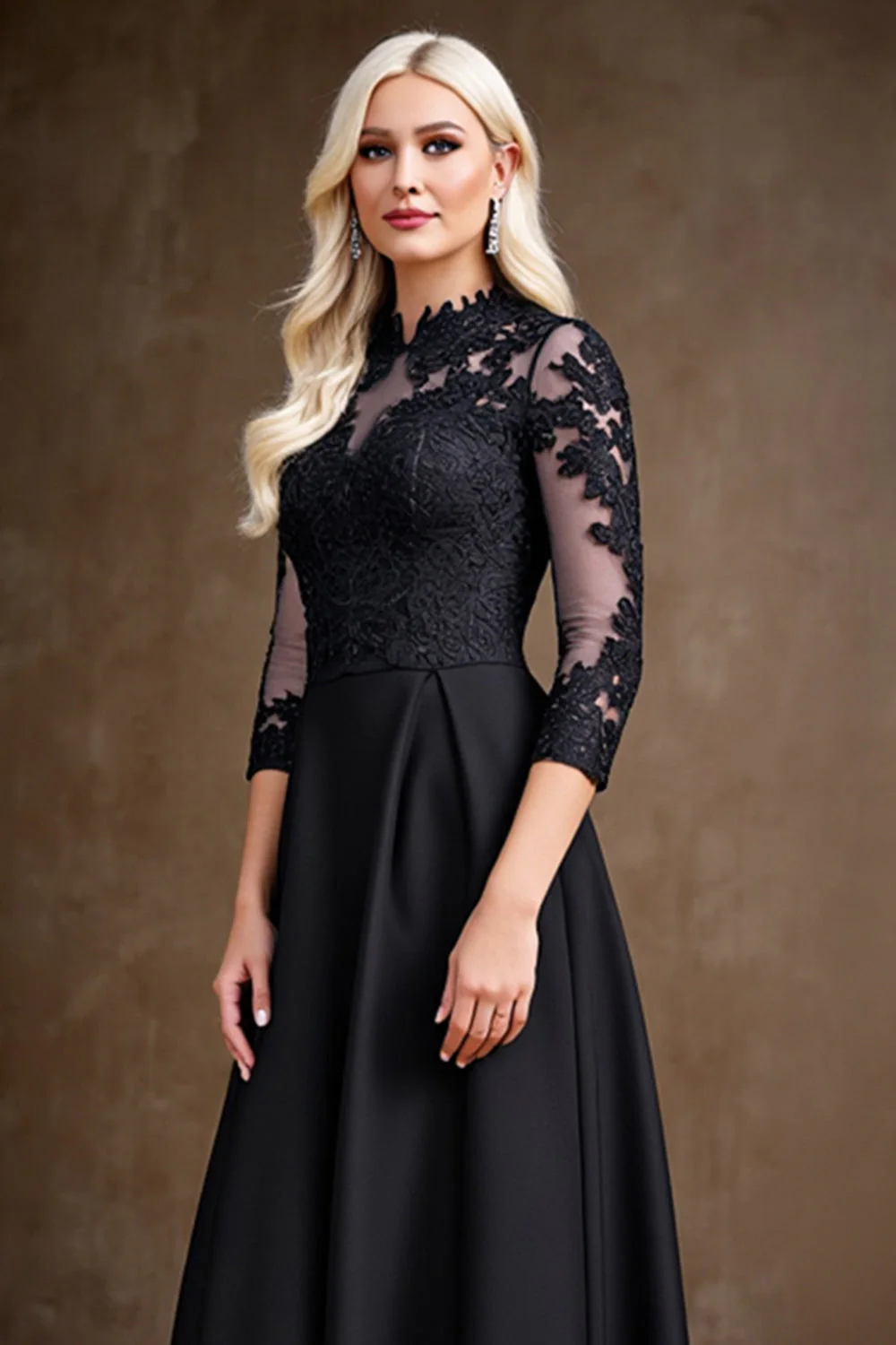 Black Satin A Line Mother of the Bride Dress with Lace Appliques - Image 6