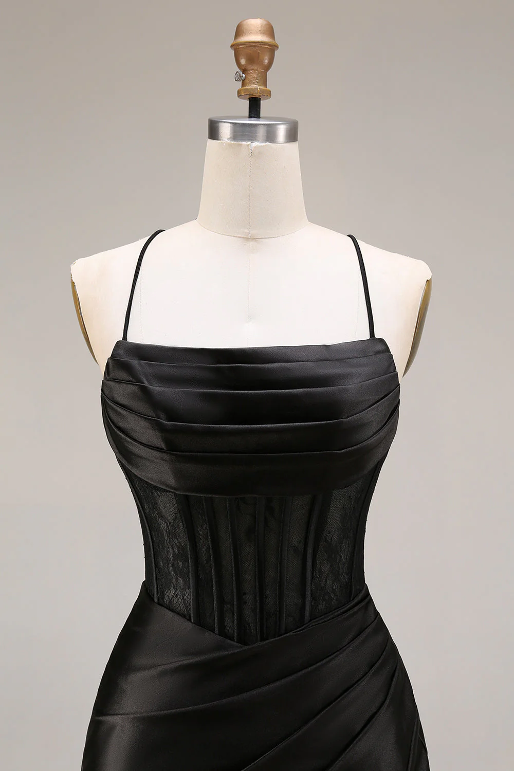 Black Mermaid Satin Spaghetti Straps Long Evening Dress with Slit - Image 4