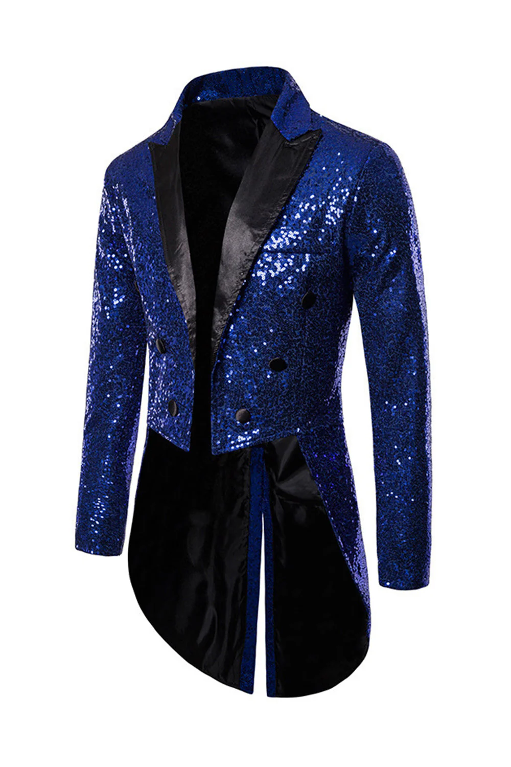 Black Sequin Peaked Lapel Double Breasted Men's Tuxedo Tailcoat - Image 2