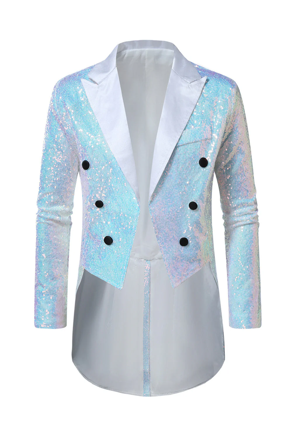 Black Sequin Peaked Lapel Double Breasted Men's Tuxedo Tailcoat - Image 4