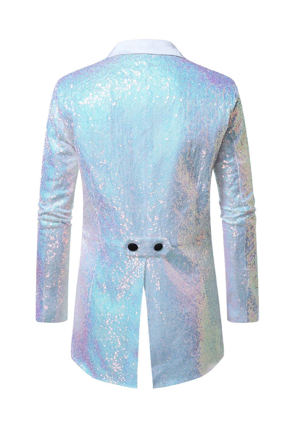 Black Sequin Peaked Lapel Double Breasted Men's Tuxedo Tailcoat - Image 6