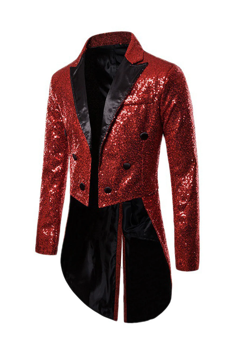Black Sequin Peaked Lapel Double Breasted Men's Tuxedo Tailcoat - Image 7