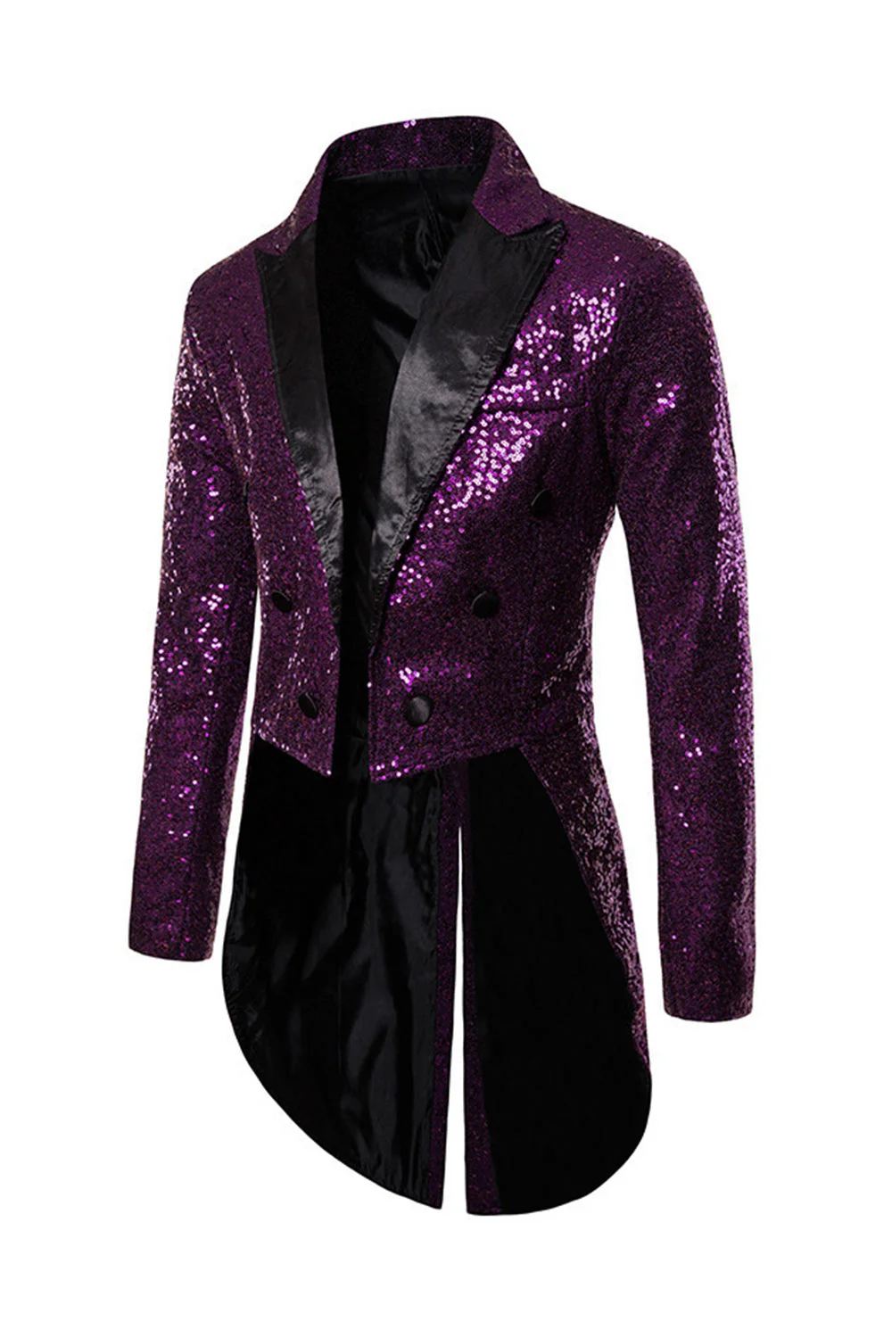 Black Sequin Peaked Lapel Double Breasted Men's Tuxedo Tailcoat - Image 8