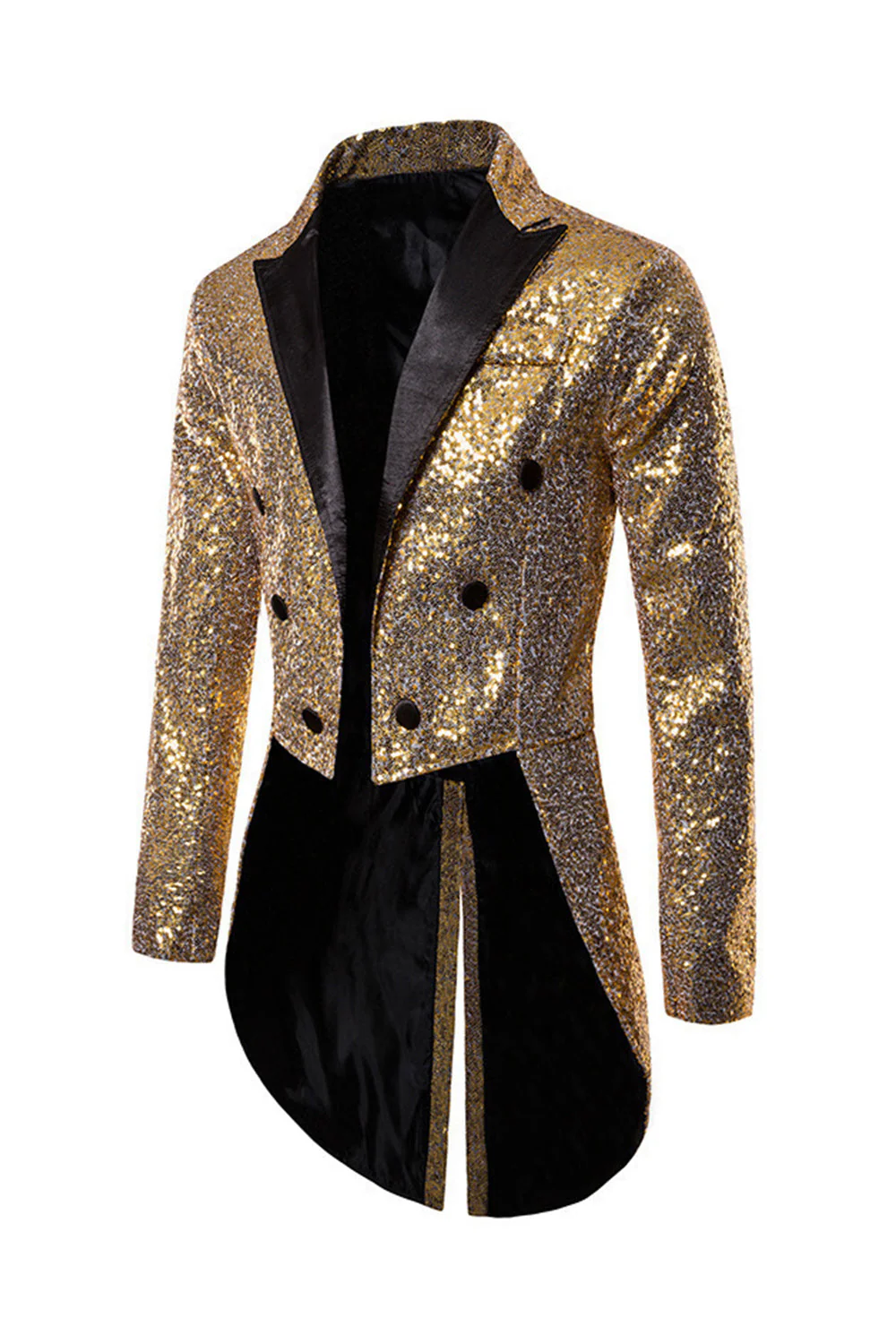 Black Sequin Peaked Lapel Double Breasted Men's Tuxedo Tailcoat - Image 9