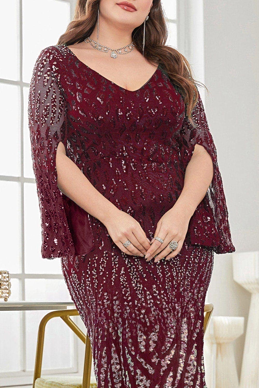 Black Sequin V-Neck Plus Size Mother of the Bride Dress - Image 10