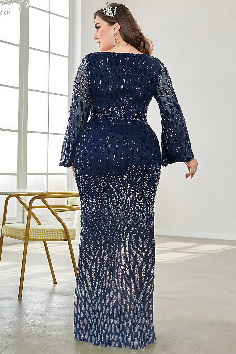Black Sequin V-Neck Plus Size Mother of the Bride Dress - Image 26