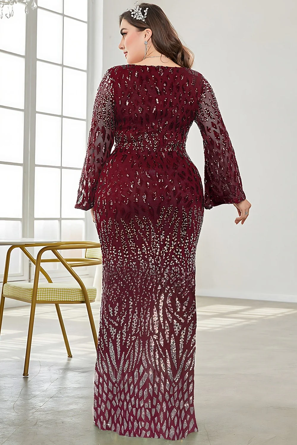 Black Sequin V-Neck Plus Size Mother of the Bride Dress - Image 8