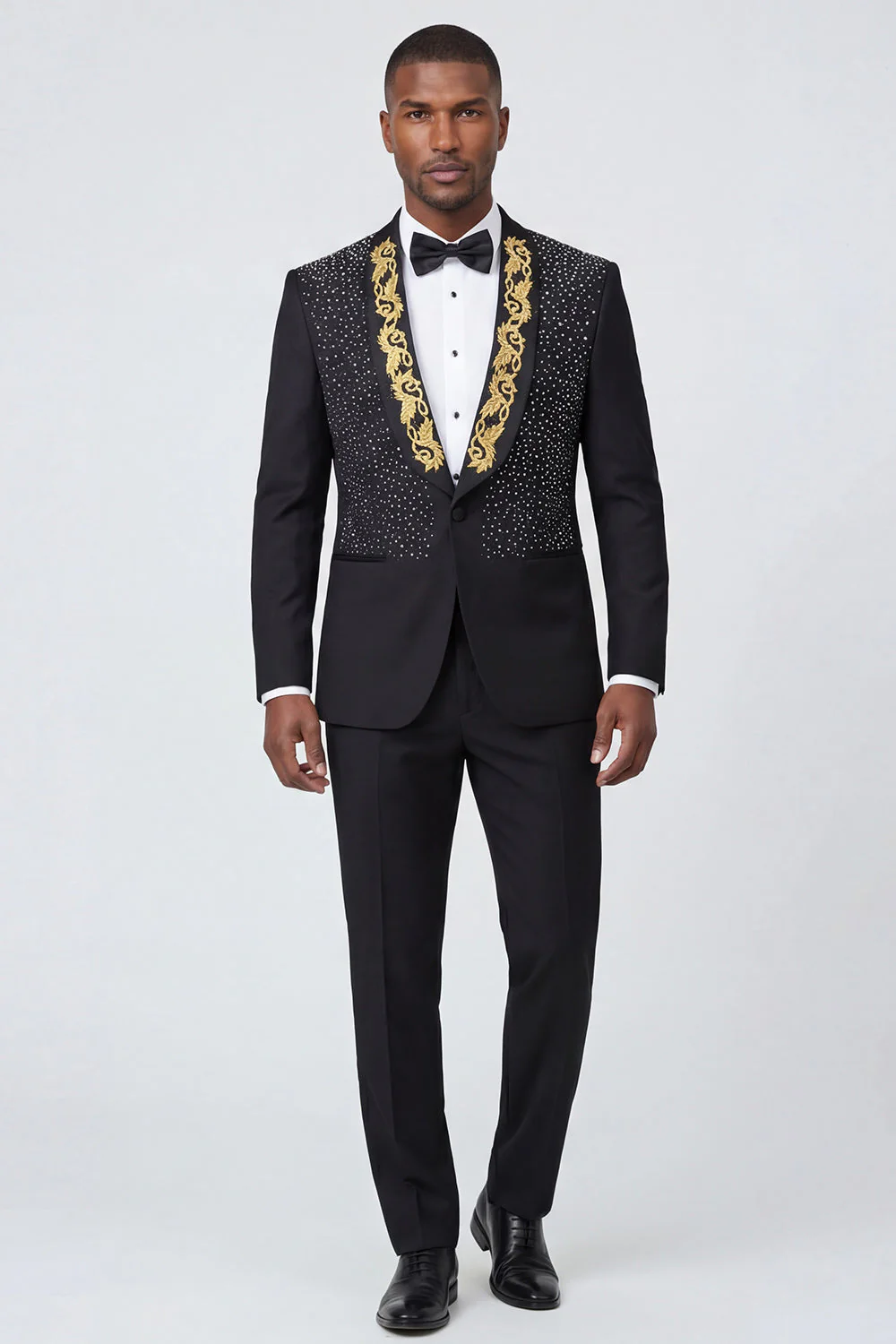 Black Shawl Lapel One Button Beaded Men's Prom Suits - Image 2