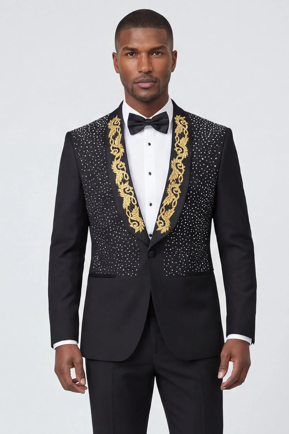 Black Shawl Lapel One Button Beaded Men's Prom Suits - Image 3