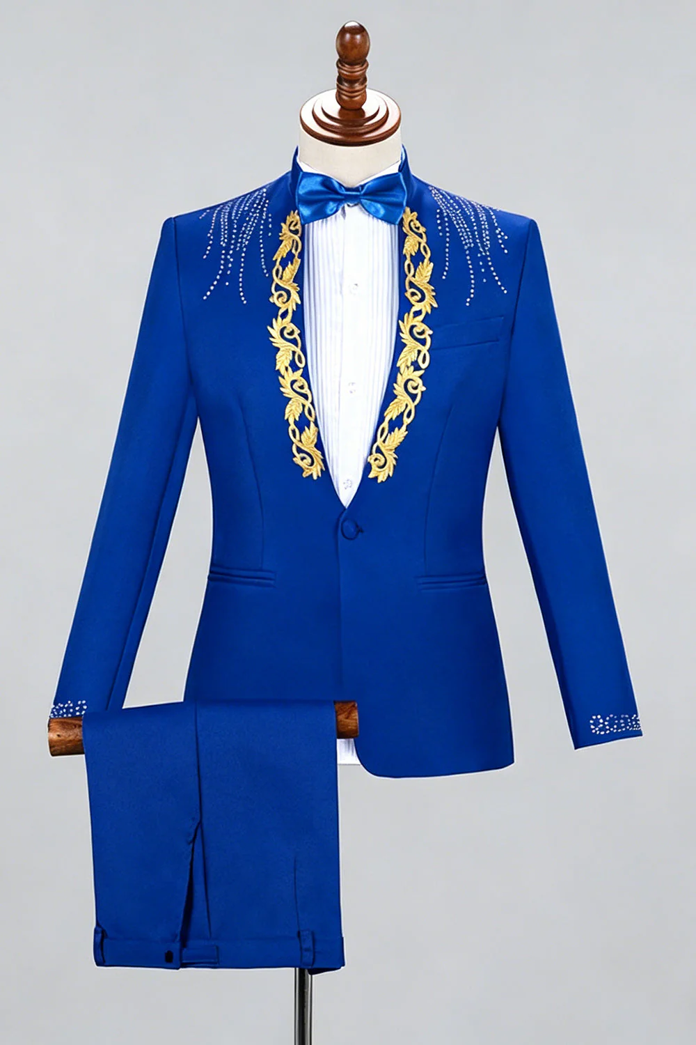 Black Shawl Lapel One Button Beaded Men's Prom Suits - Image 4
