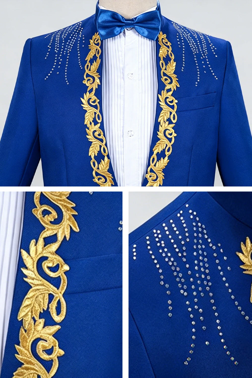 Black Shawl Lapel One Button Beaded Men's Prom Suits - Image 5