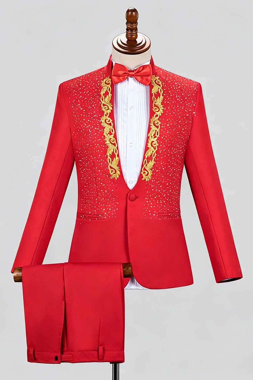 Black Shawl Lapel One Button Beaded Men's Prom Suits - Image 6