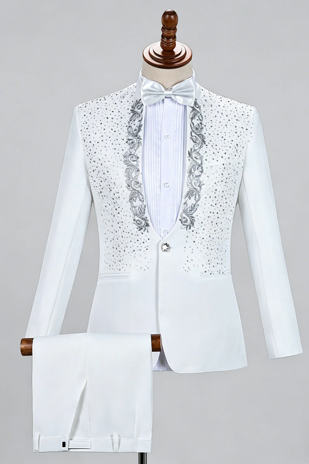 Black Shawl Lapel One Button Beaded Men's Prom Suits - Image 7