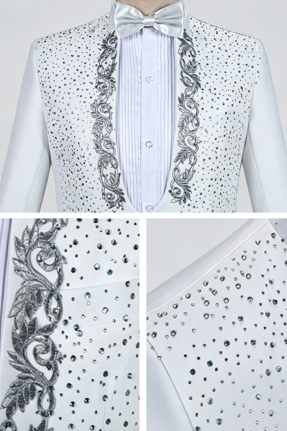 Black Shawl Lapel One Button Beaded Men's Prom Suits - Image 8