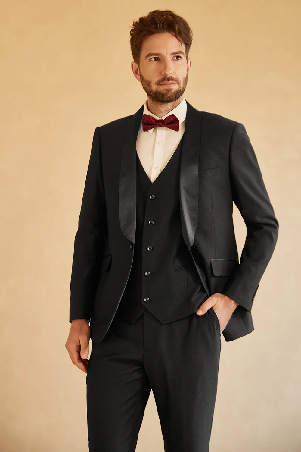 Black Shawl Lapel Single Breasted 3 Piece Men's Suits - Image 3