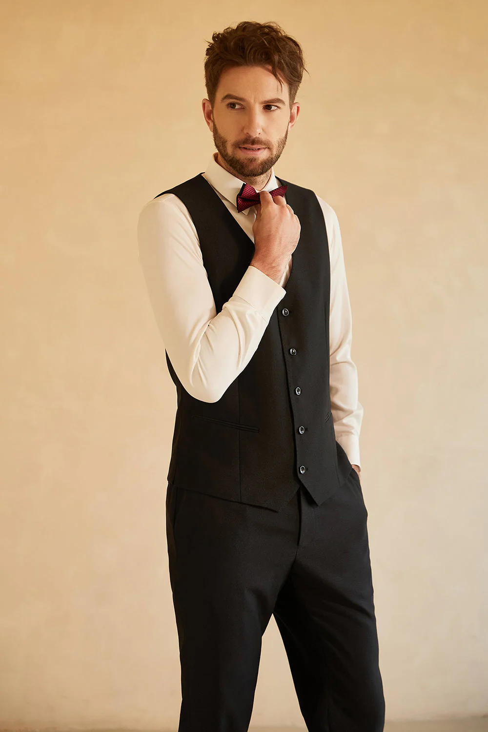 Black Shawl Lapel Single Breasted 3 Piece Men's Suits - Image 5