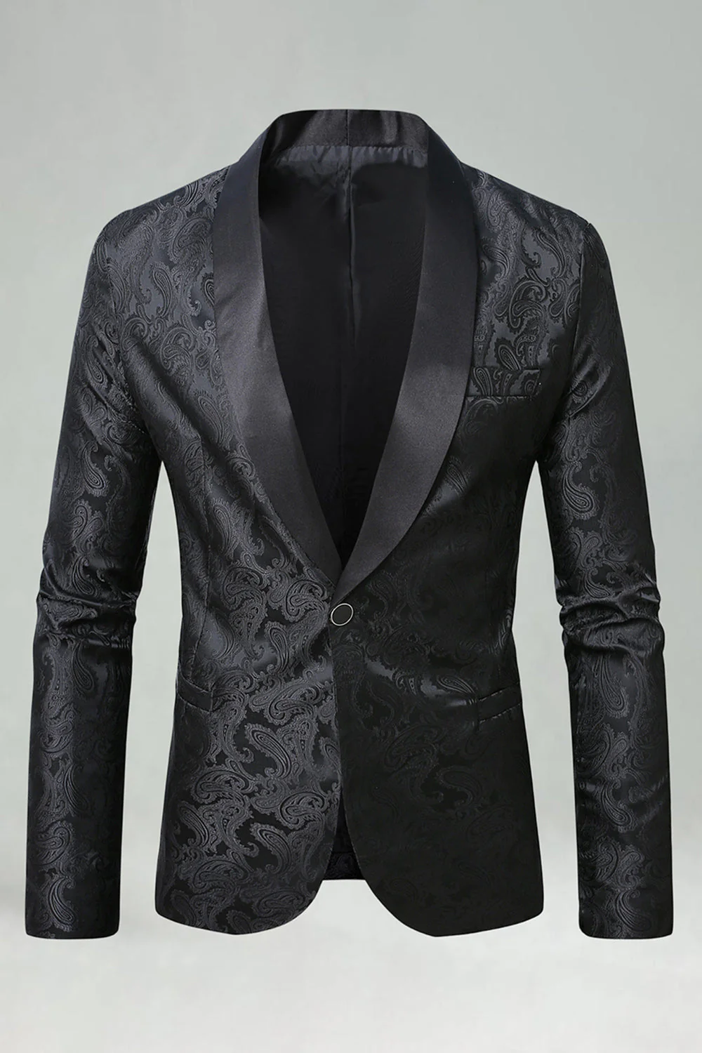 Black Shawl Lapel Single Buckle Men's Prom Blazer - Image 2