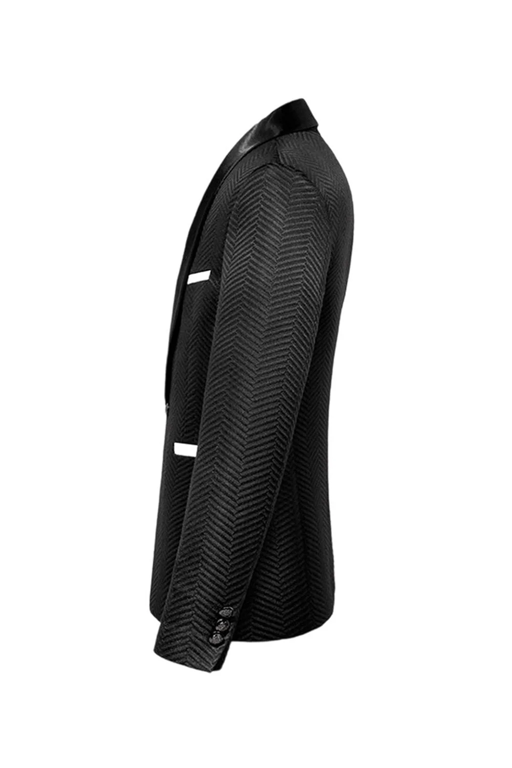 Black Shawl Lapel Stripe Men's Blazer - Image 3