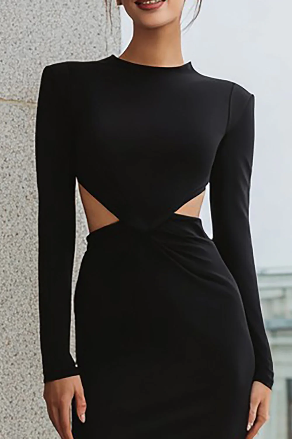 Black Sheath Cut Out Long Sleeves Work Dress - Image 3