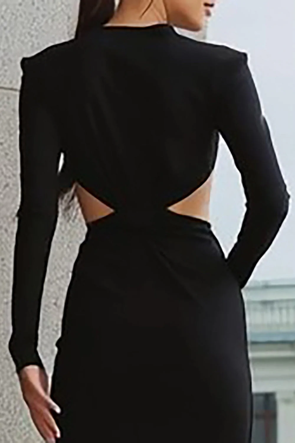 Black Sheath Cut Out Long Sleeves Work Dress - Image 4
